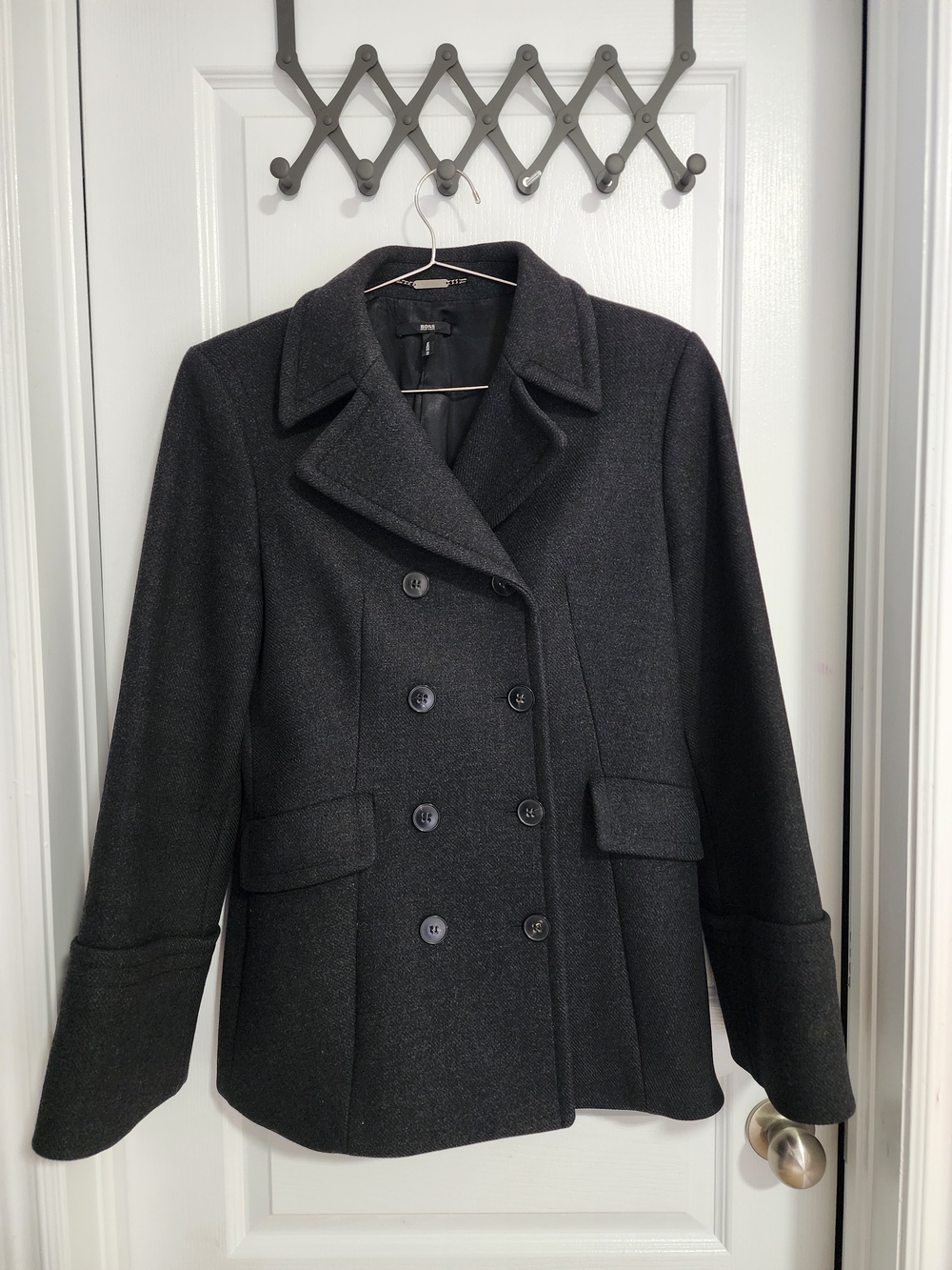 EUC Hugo Boss Charcoal Black Cashmere Wool Pea Coat